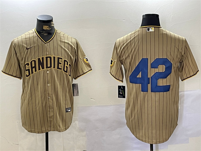 Men's San Diego Padres #42 Jackie Robinson Tan Cool Base Stitched Baseball Jersey Men's San Diego Padres #42 Jackie Robinson Tan Cool Base Stitched Baseball Jersey